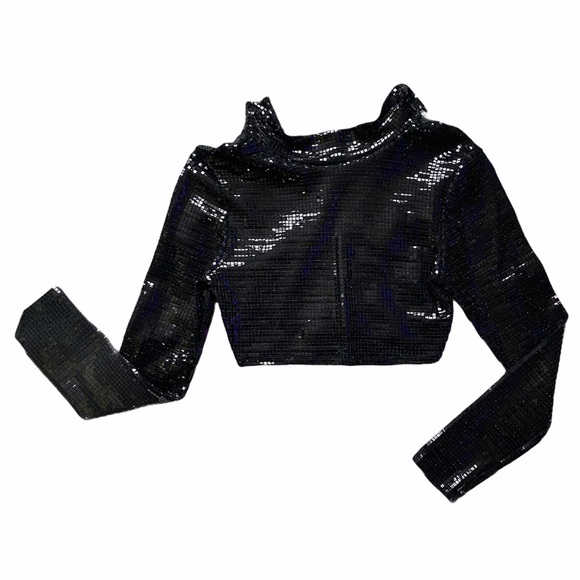 AKIRA Tops - NWT Black Sequin Turtleneck Long Sleeve Crop